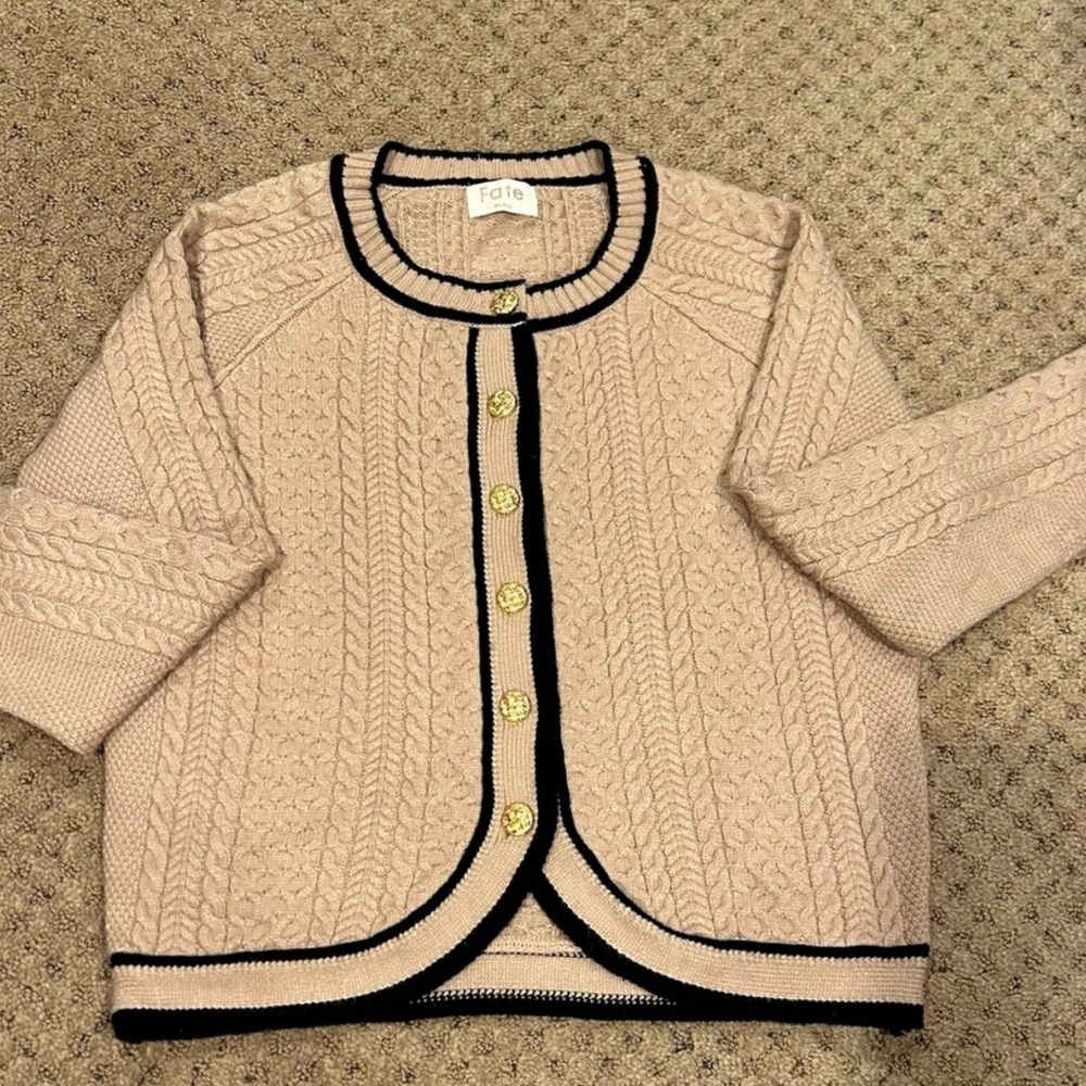 Fate Women's Beige Cardigan with Black Accents